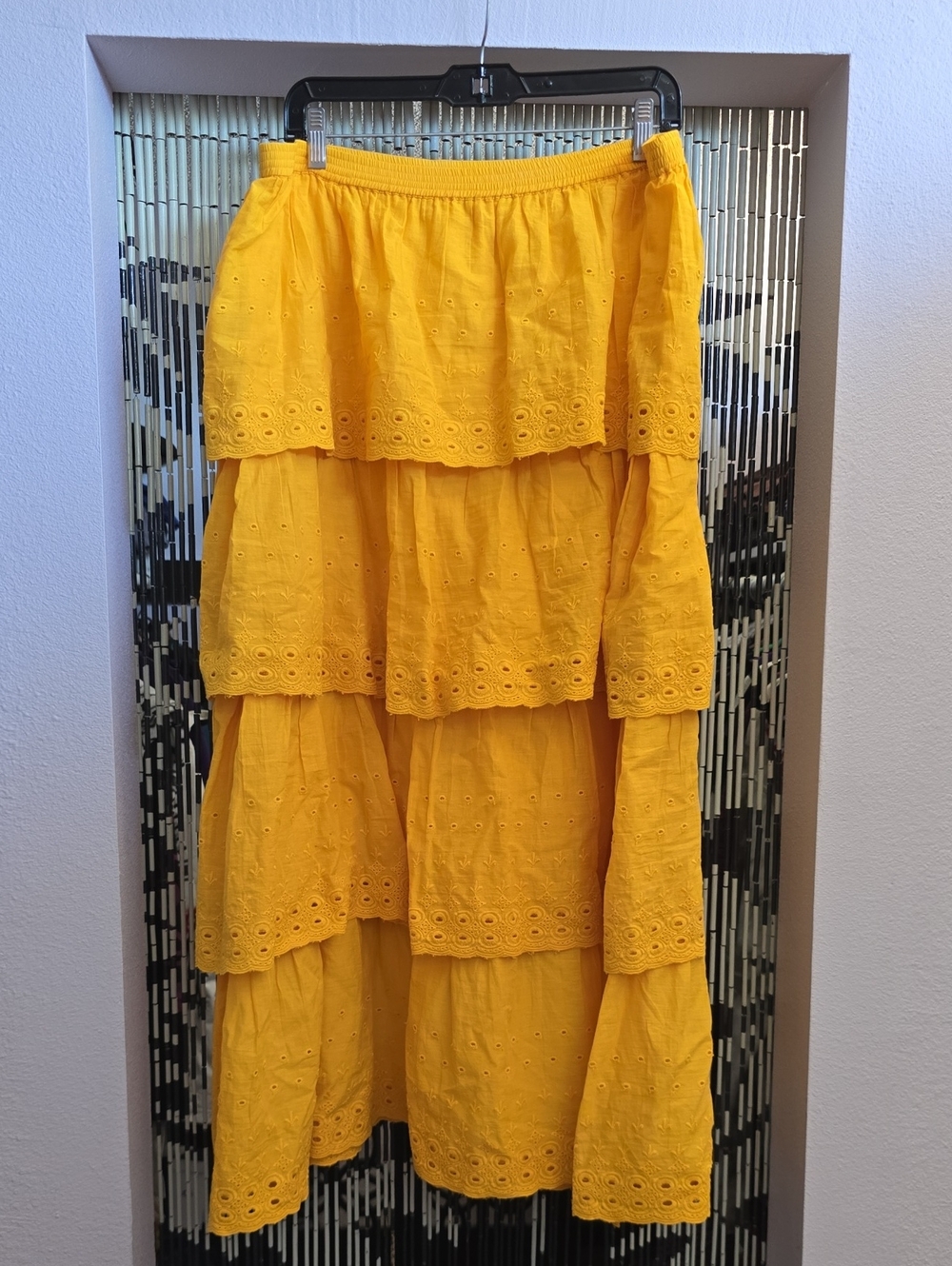 House of Harlow 1960 Yellow Tiered Eyelet Maxi Skirt 100% Cotton Size XL